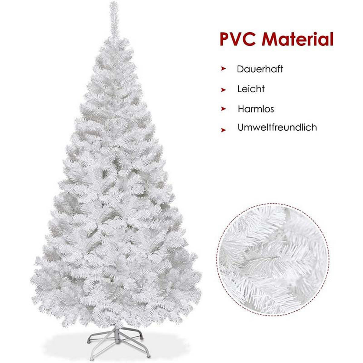 WEIHNACHTSBAUM mit Metallständer 240cm Weiß - Weiß, Metall (240cm) - COSTWAY