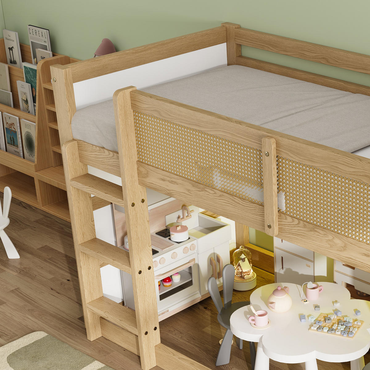 HOCHBETT mit LED-Lichtleiste 90x200 cm Natur Weiß - Weiß, Holz (90/200cm) - Meubliv