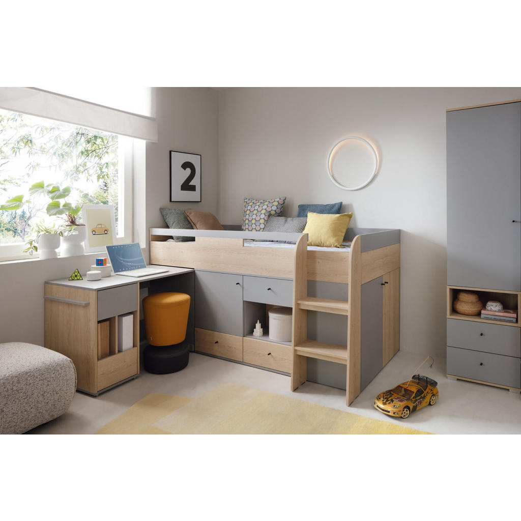 Thumbnail - Deine Möbel 24 Funktionsbett, Grau, Eiche, Holzwerkstoff, 5 Schubladen, 90x200 cm, Kinder- & Jugendzimmer, Kindermöbel, ...