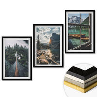 WANDBILDER 3er-Set - 40x60 cm Schwarzer Rahmen - Brücke, Wald, See, Boote, Berge - Schwarz, Kunststoff (40/60cm) - ArtPrintCave
