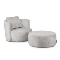 DREHSESSEL-SET RAGGI inkl. Sitzhocker, Chenille-Stoff, grau - Hellgrau, Textil (92/75/80cm) - KONSIMO®