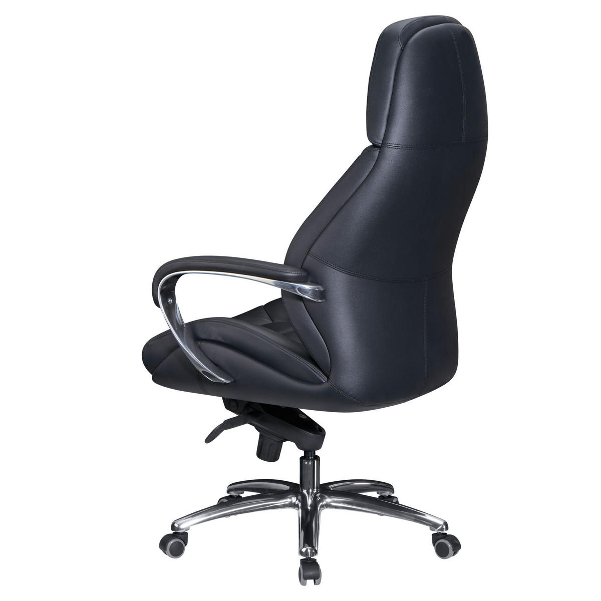 CHEFSESSEL Leder mit Multiblockwippmechanik bis 120 kg MIRON, Schwarz 67x67x137 cm - Silberfarben/Schwarz, Leder/Metall (67/137/67cm) - KADIMA DESIGN