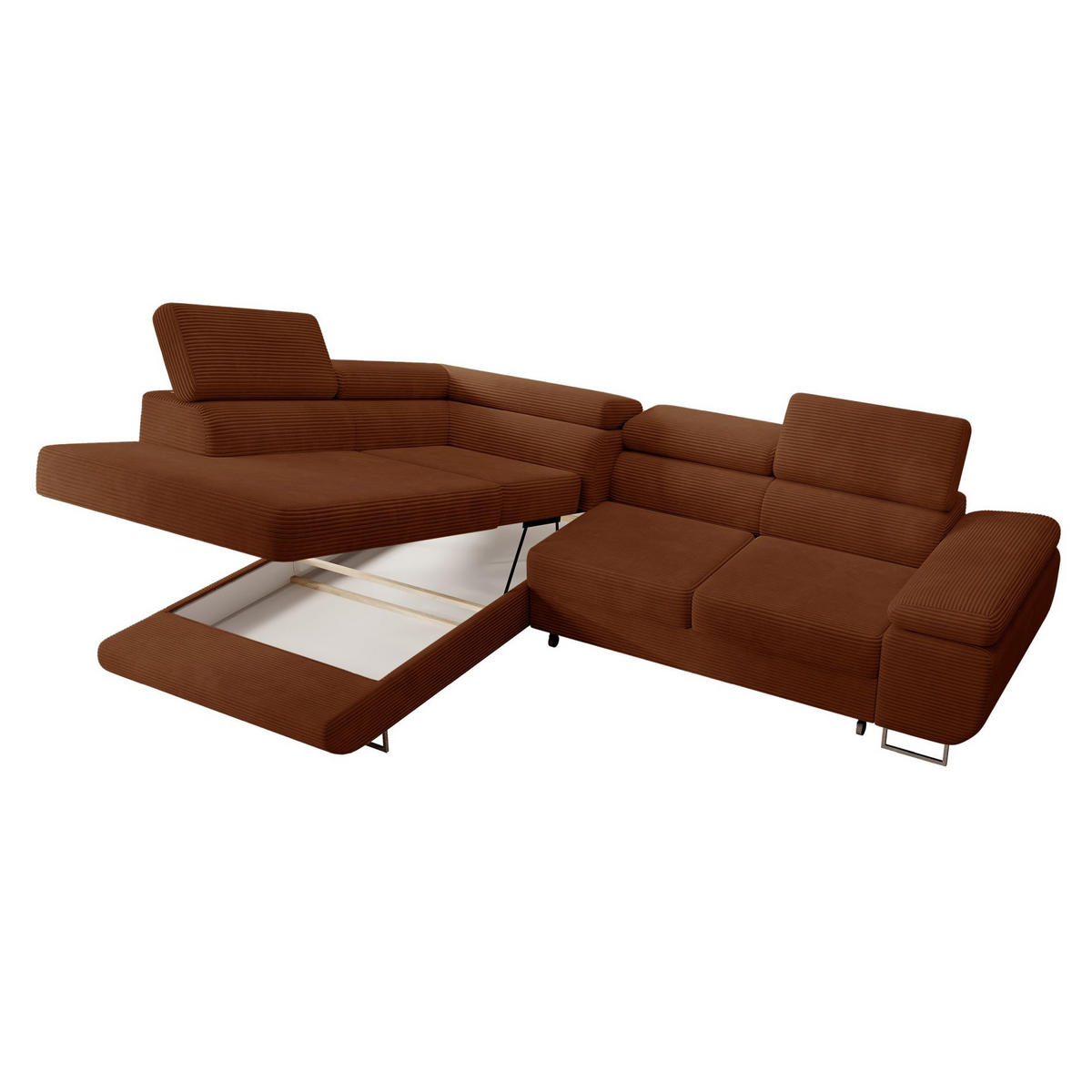 ECKSOFA Stevil Kupferbraun Cordbezug - Silberfarben/Kupferfarben, Textil/Metall (275/203cm) - Selsey