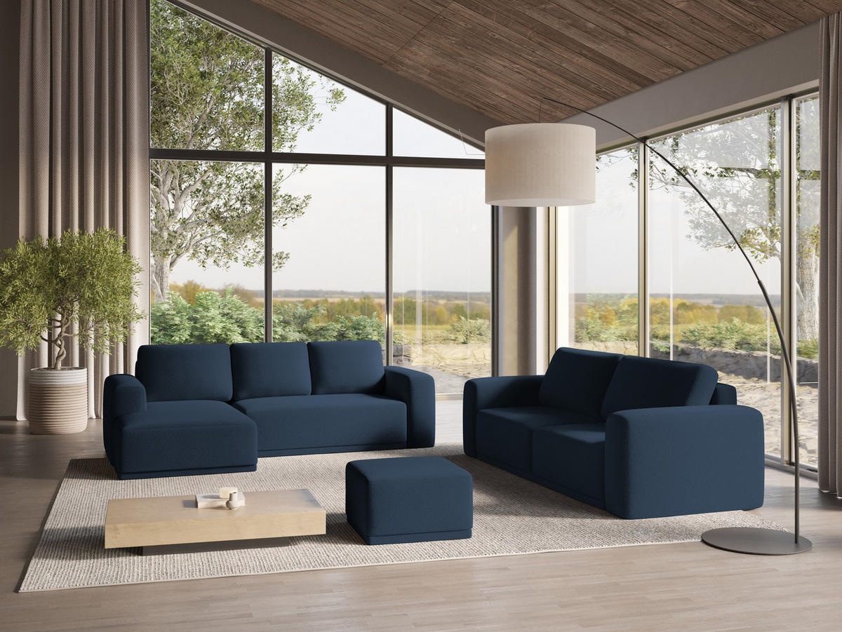 ECKSOFA mit Schlaffunktion Chenille Stoff Blau - Blau/Schwarz, Kunststoff/Textil (160/258cm) - Makamii