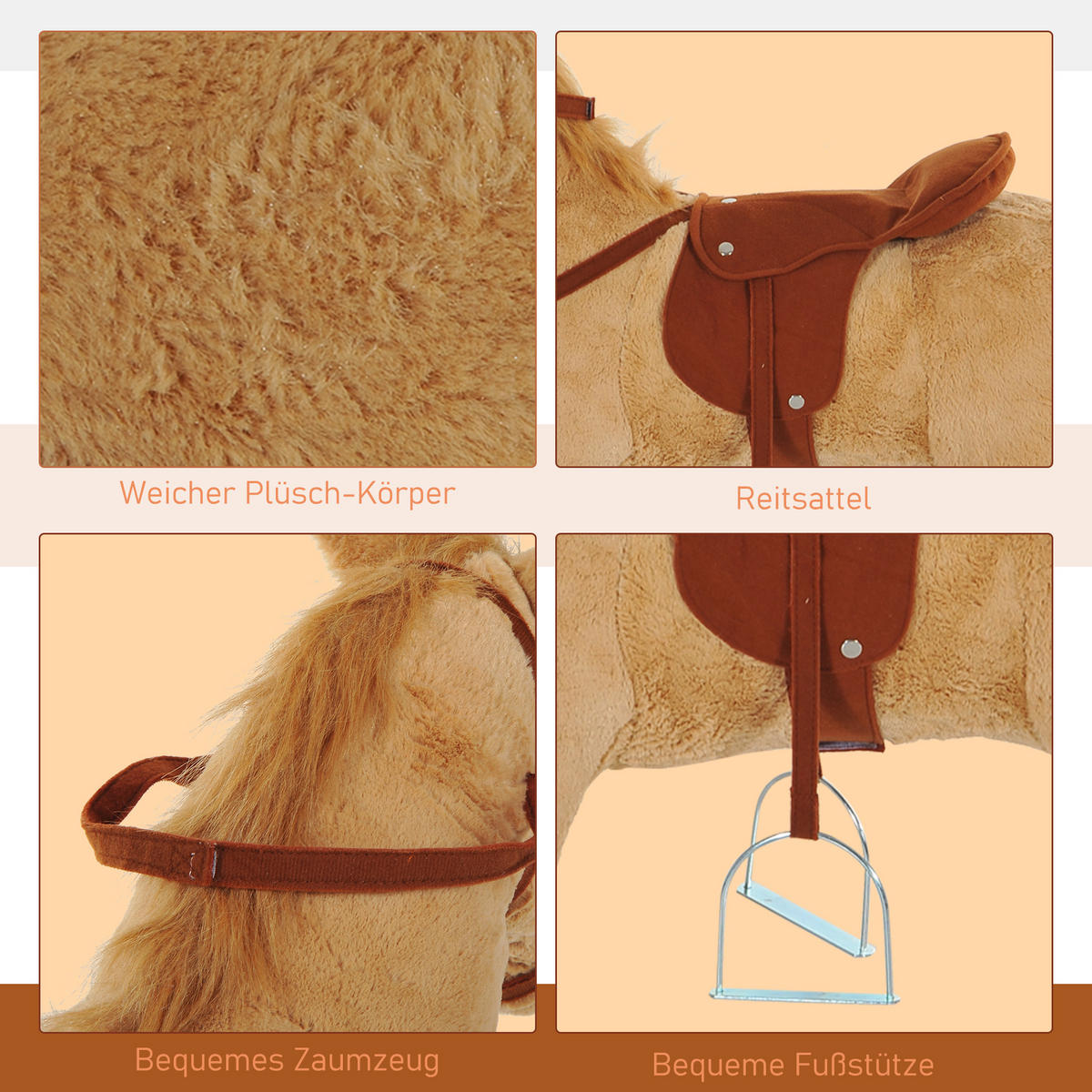 KINDER SCHAUKELTIER, Beige, Plüsch+ Eisen - Beige, Metall (28/60/85cm) - HOMCOM