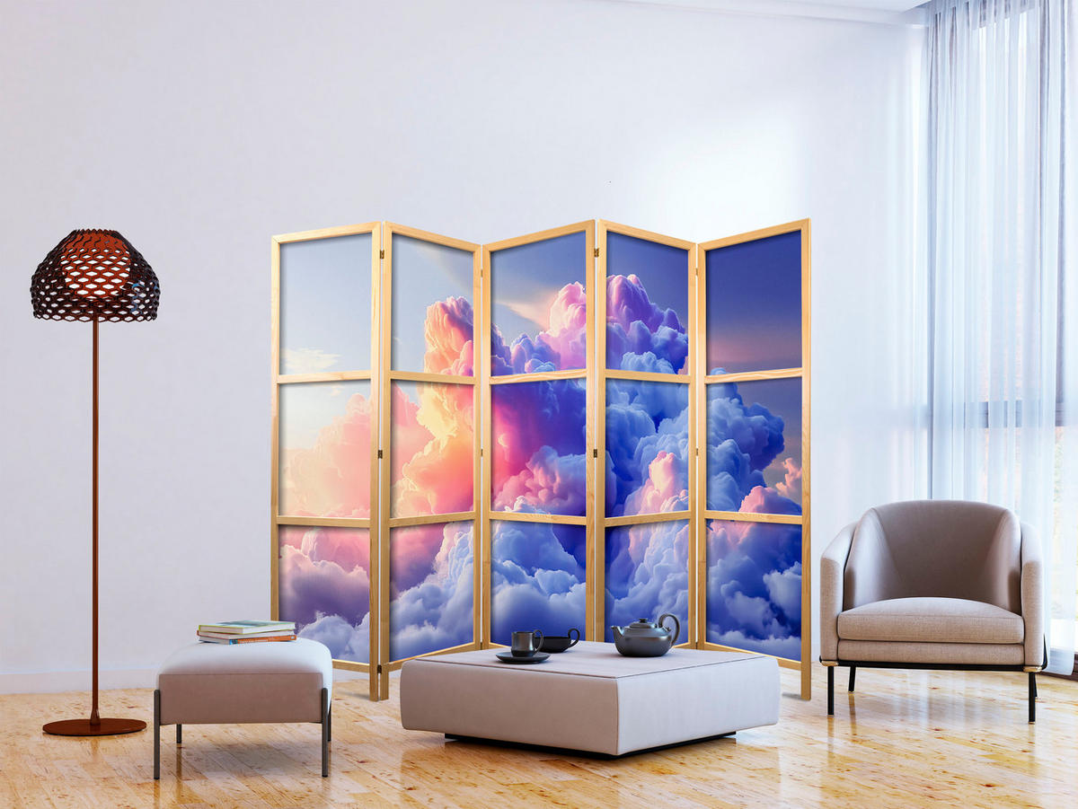 PARAVENT Japanischer 5-tlg 225x172 cm Bunte Himmel - Multicolor, Holz/Textil (225/172/3cm) - Muralo