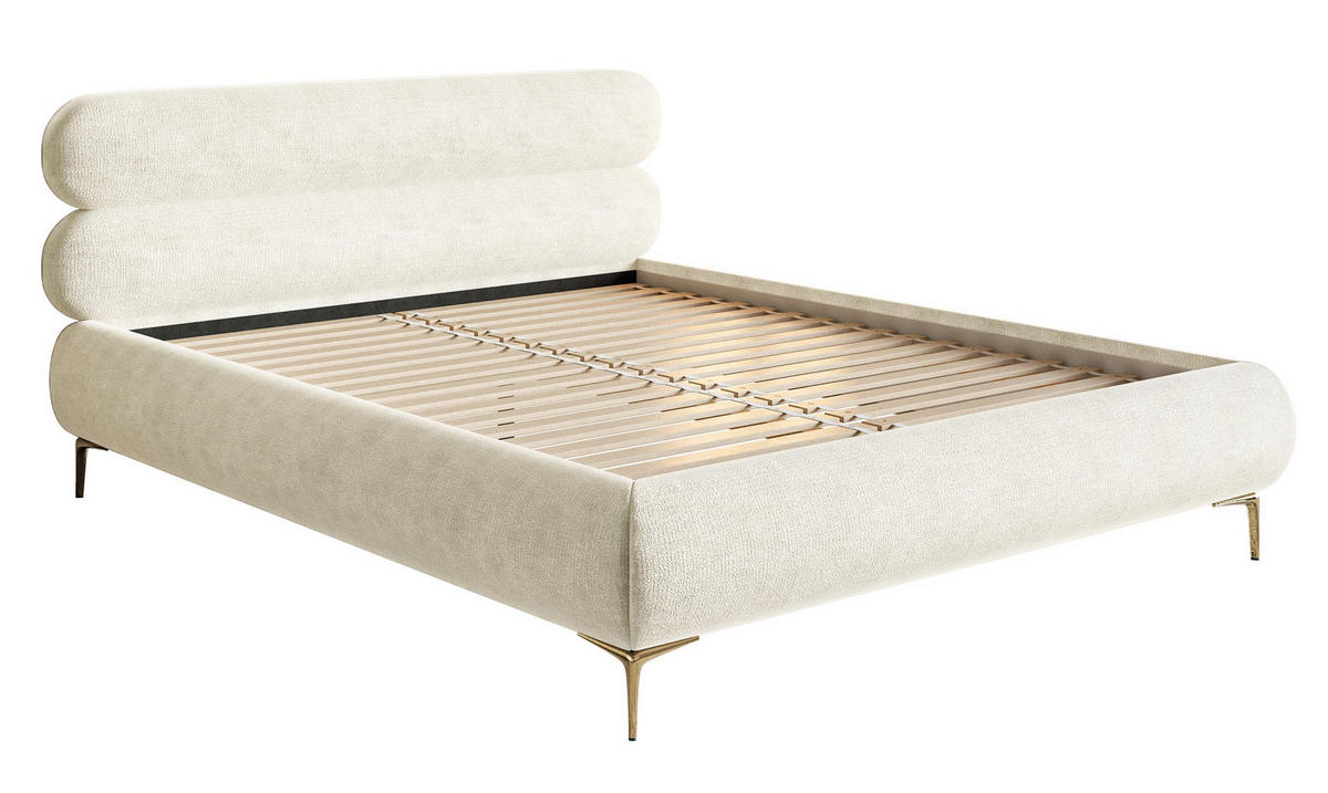POLSTERBETT Roule Cremeweiß Chenille mit goldenen Metallbeinen 140 cm - Goldfarben/Creme, Textil/Metall (140/200cm) - Selsey