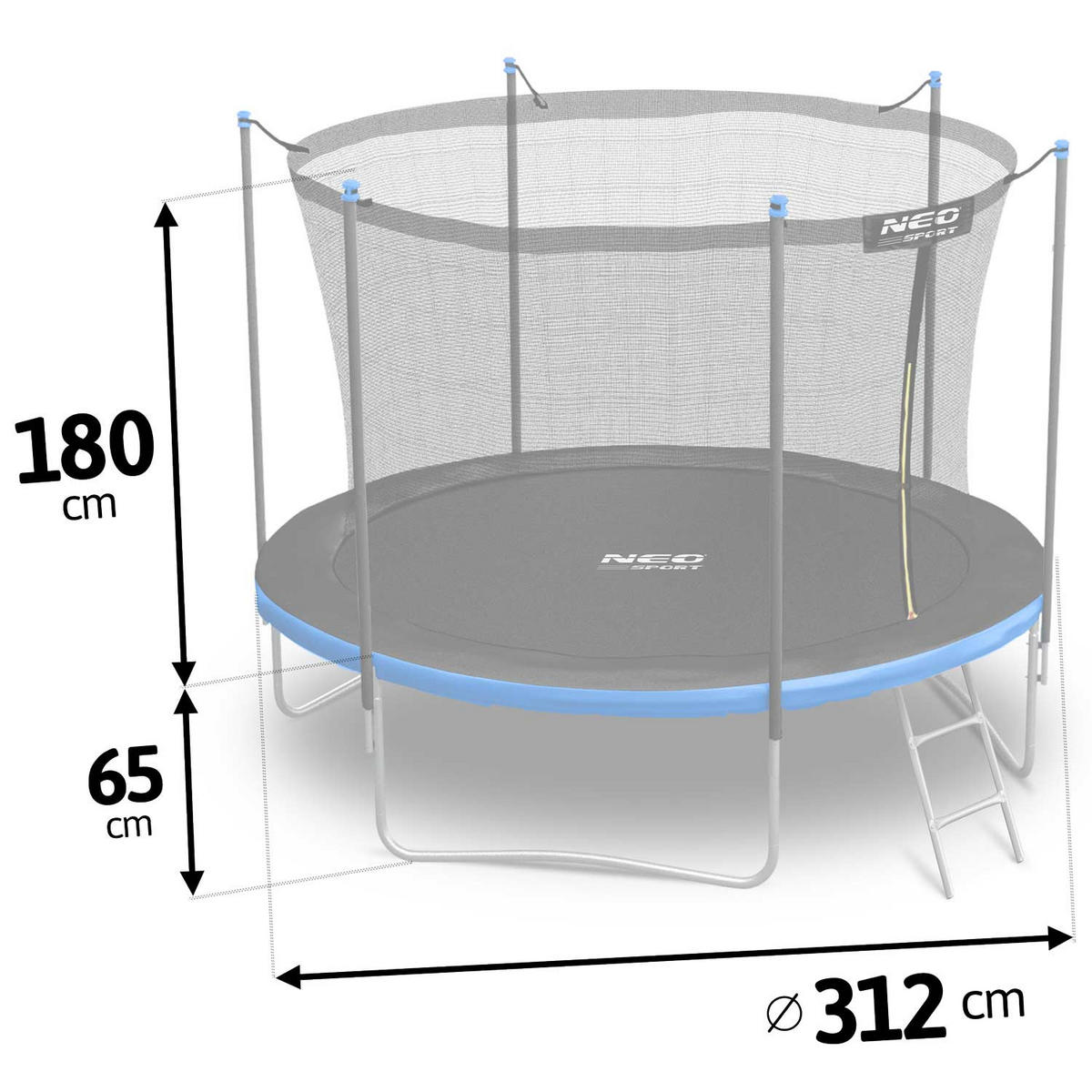 GARTENTRAMPOLIN 10 ft/312 cm mit Innengitter und Leiter - Blau, Metall (312/312cm)