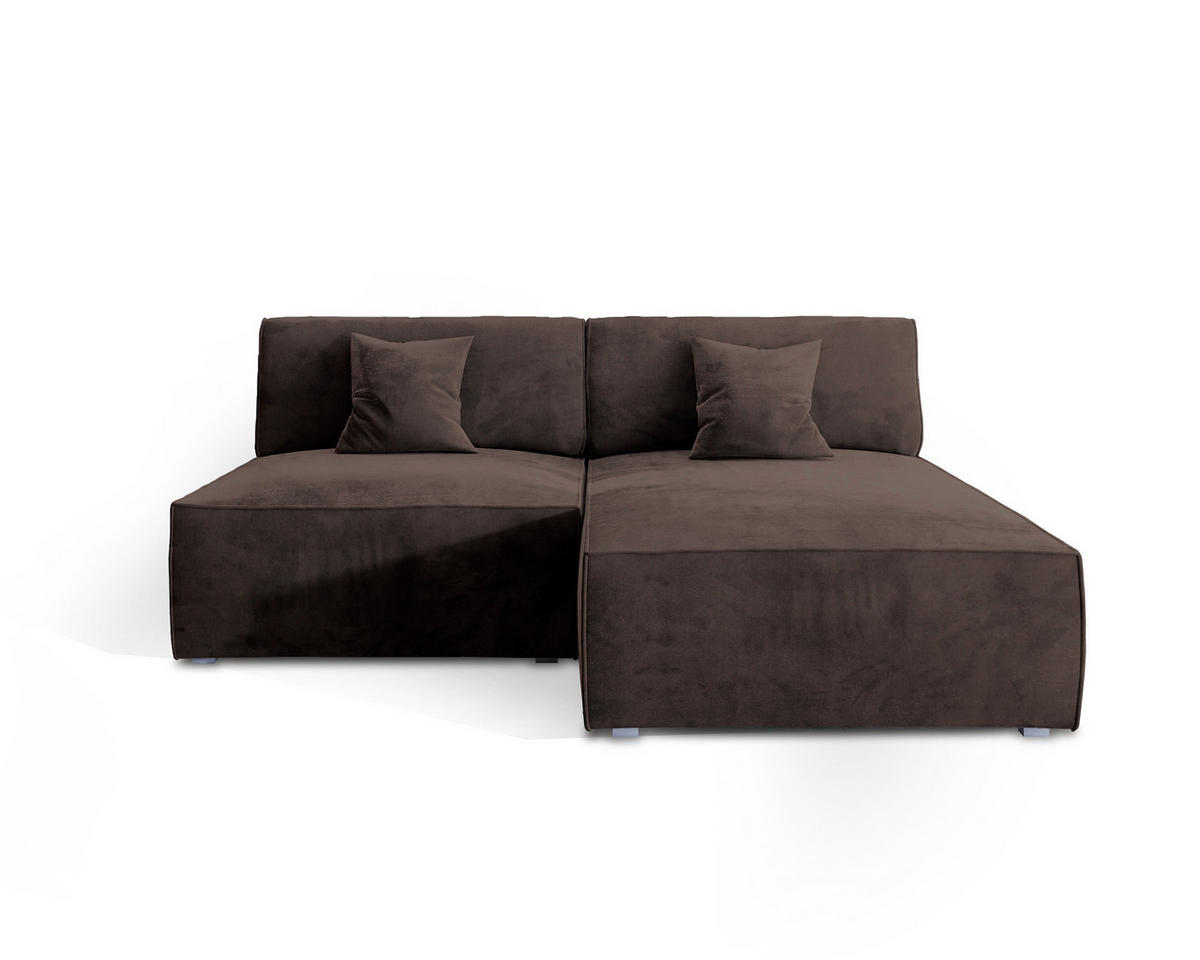 ECKSOFA FIORO M Braun Velours-Stoff mit Schlaffunktion - Braun, Holz (204/148cm) - MASSENO