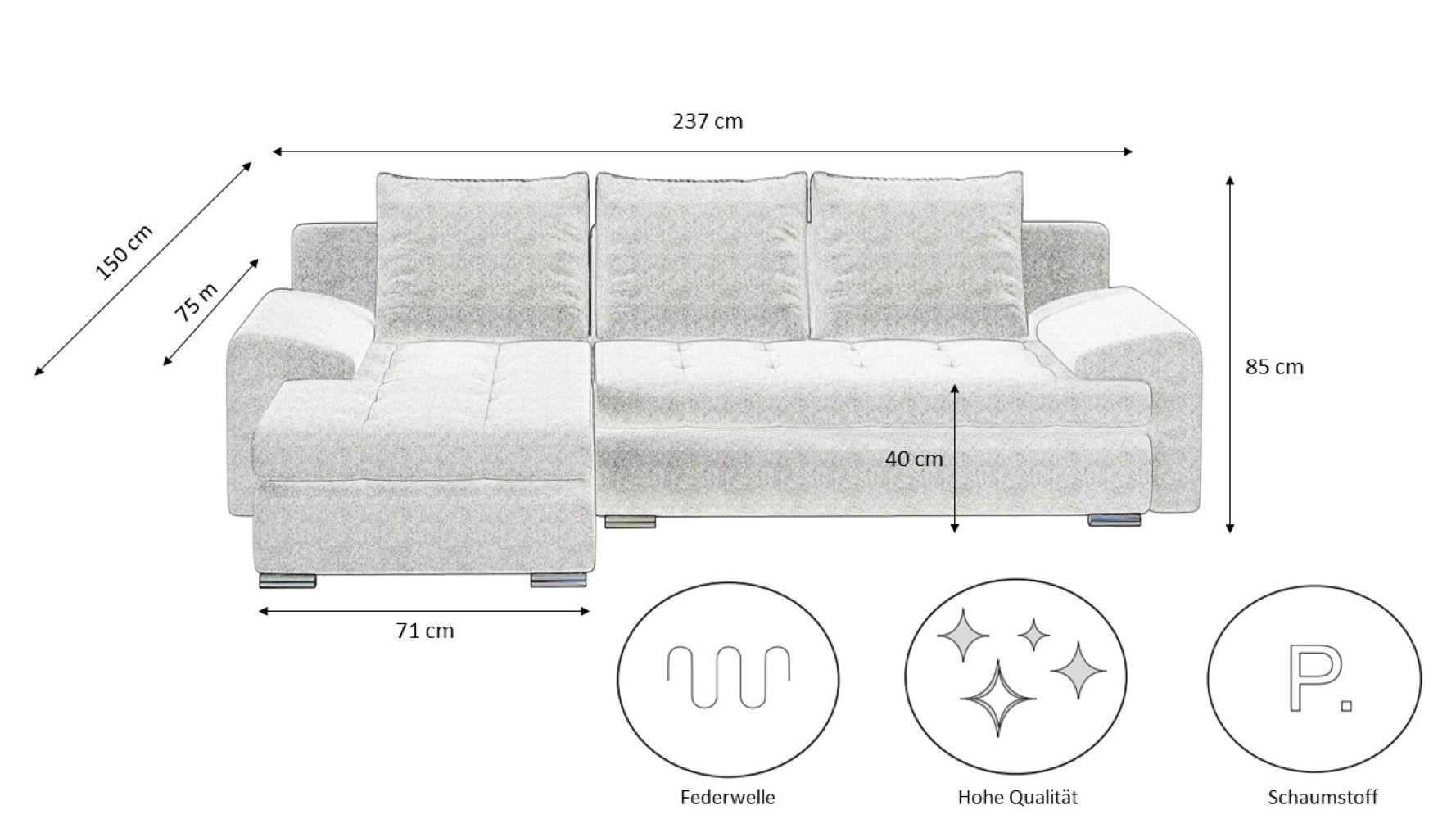 Thumbnail - Kaiser Möbel Ecksofa, Jadegrün, Holz, L-Form, 237x150 cm, Wohnzimmer, Sofas & Couches, Wohnlandschaften, Ecksofas