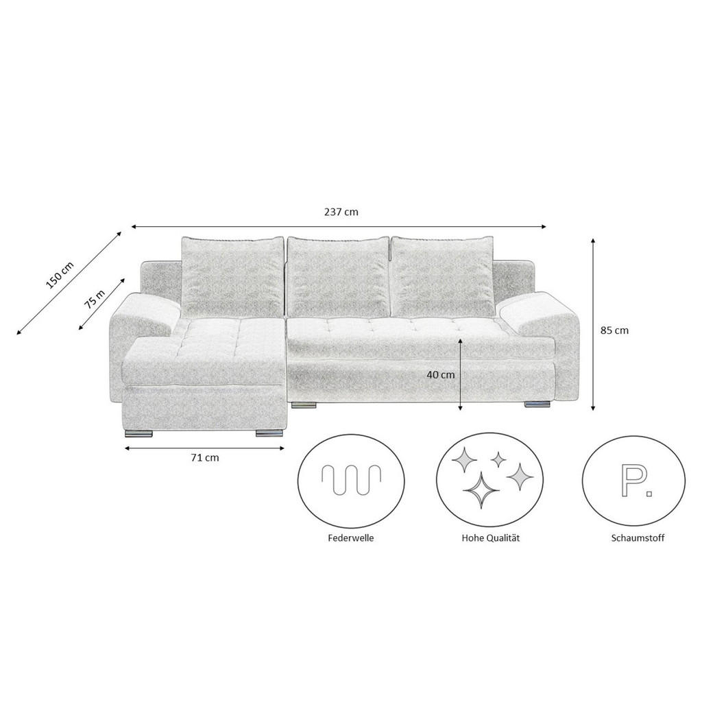 Thumbnail - Kaiser Möbel Ecksofa, Beige, Holz, L-Form, 237x150 cm, Wohnzimmer, Sofas & Couches, Wohnlandschaften, Ecksofas