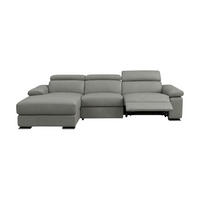 ECKSOFA Plutone Echtleder mit 1 x Relaxfunktion Perlgrau - Hellgrau, Leder/Metall (286/165cm)
