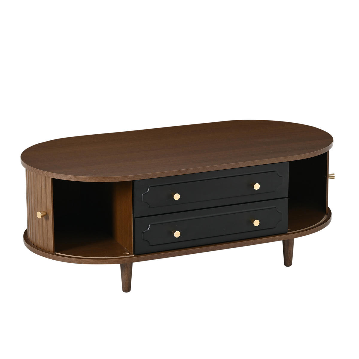 COUCHTISCH Walnuss Retro mit 2 Schubladen & Rolltür - Walnussfarben, Holzwerkstoff (50/100/36cm) - Urban Meuble