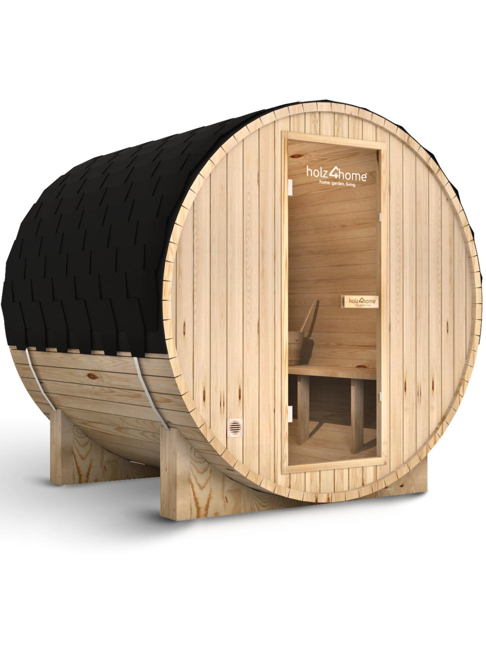 FASSSAUNA L Outdoorsauna für 4 Personen inkl. 6 kW Elektroofen - Naturfarben, Holz (180/190/180cm) - holz4home