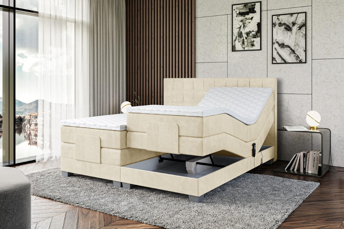 BOXSPRINGBETT elektrisch verstellbar mit 2 Matratzen H4/Taschenfederung OSTO EL 200 x 200 Beige - Beige, Holzwerkstoff (207/200cm) - ALTDECOR
