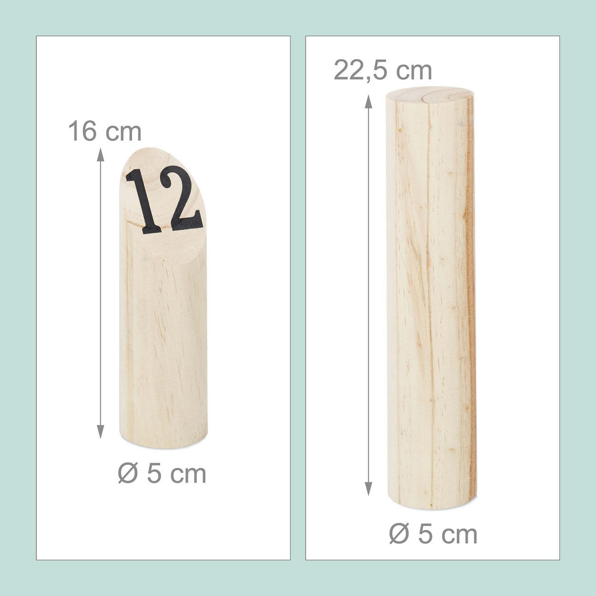 IGRA Prirodna Kubb od borovine 13-dijelna s torbom - svijetlo smeđa, drvo/tekstil (5/5cm) - Relaxdays