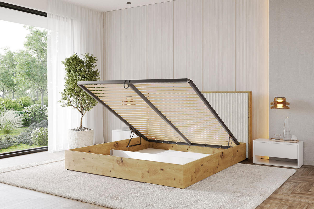 POLSTERBETT mit Bettkasten und Lattenrost, Boxbett mit Kopftei und Stauraum ohne Matratze - ENZO10 140x200 Creme - Creme, Holzwerkstoff/Textil (140/200cm) - ALTDECOR