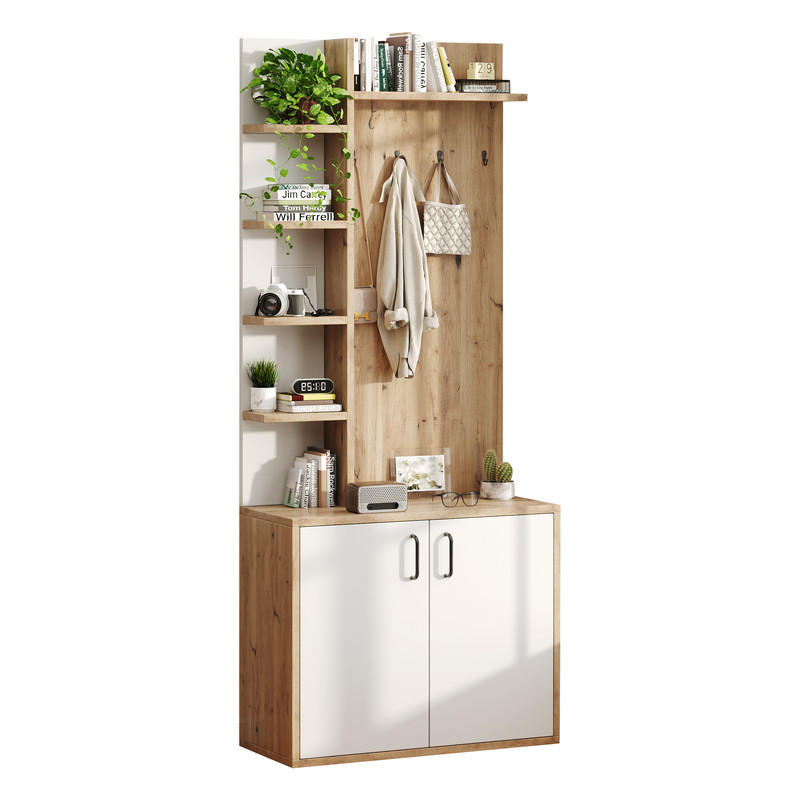 GARDEROBEN-SET mit Schuhaufbewahrung und 5-lagigem Stauraum 75x33x180 cm - Braun, Holzwerkstoff (33/180/75cm) - Fuleadture