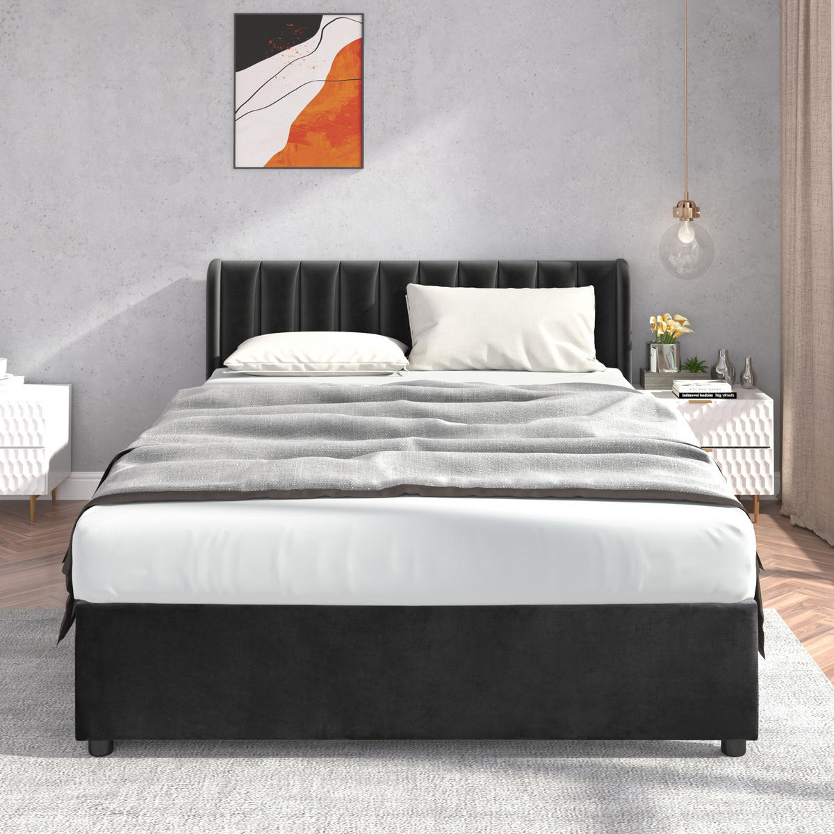 POLSTERBETT mit 2 Schubladen 140x200 cm Samt Schwarz - Schwarz, Holz (140/200cm) - Meubliv