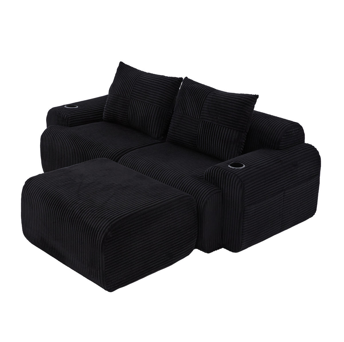 SOFA modular 200 x 174 cm Corduroy Black mit Cupholder - Schwarz, Kunststoff (174/200cm) - Meubliv