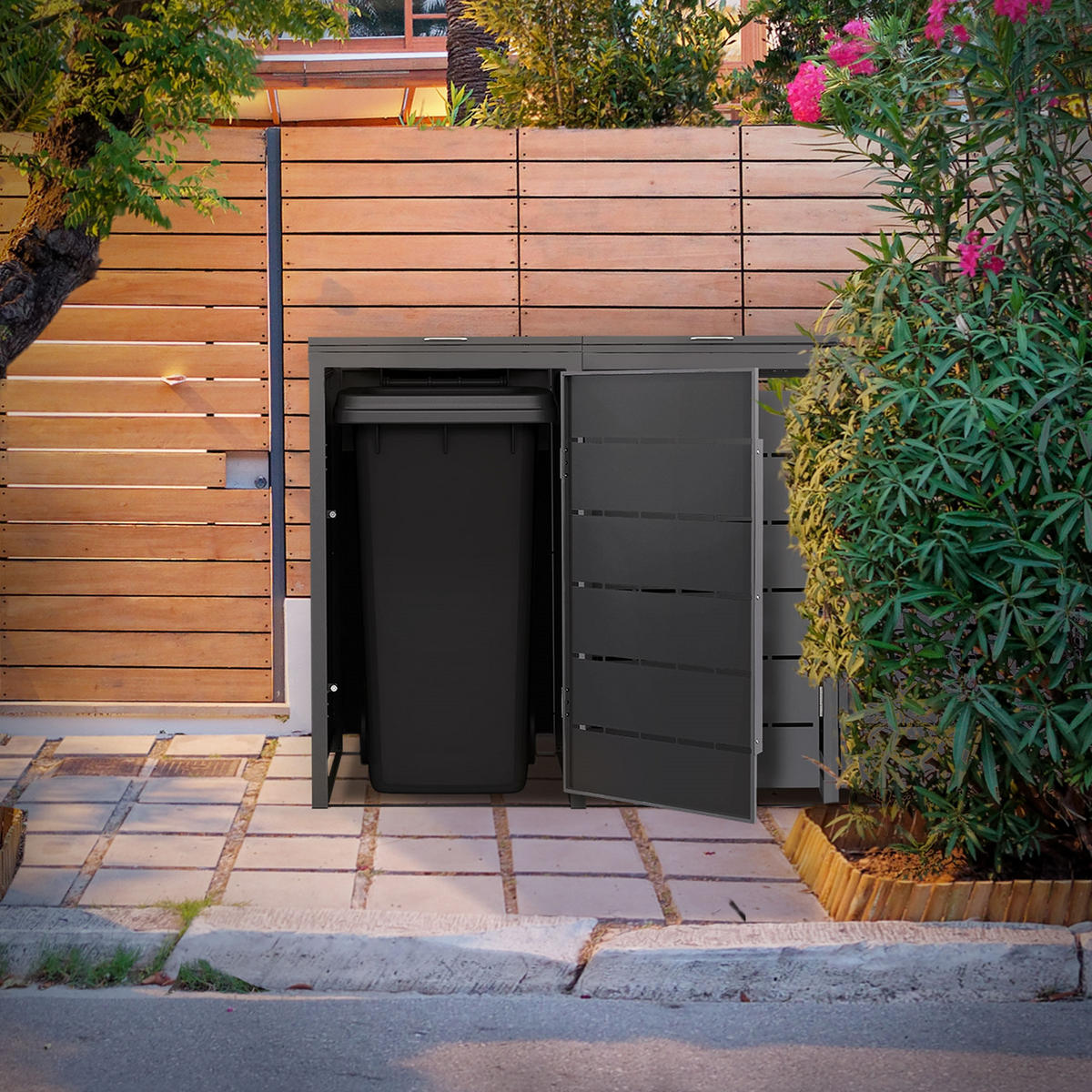 MÜLLTONNENBOX 3er 240L 196x80x120 cm Anthrazit aus Stahl wetterfest - Anthrazit, Metall (80/120/196cm) - ML-DESIGN