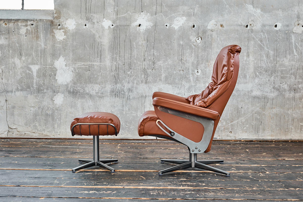 RELAXSESSEL MIT HOCKER MODO Braun Leder - Silberfarben/Braun, Leder/Metall (81/98/90cm) - KAWOLA