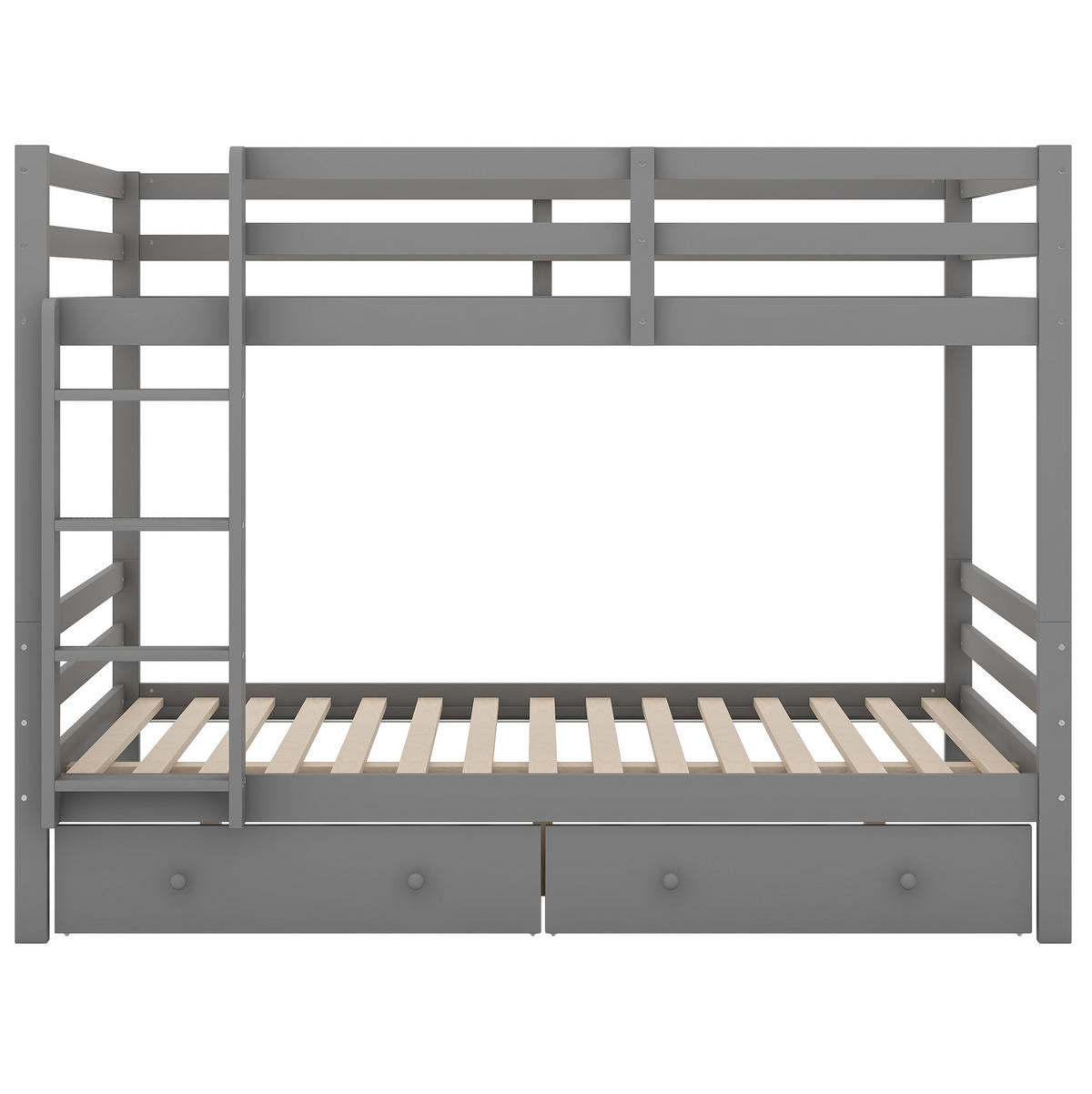 ETAGENBETT 140/200 cm Grau mit Schubladen, Stauraum und hohen Geländern - Grau, Holz (140/200cm) - Flora Grace