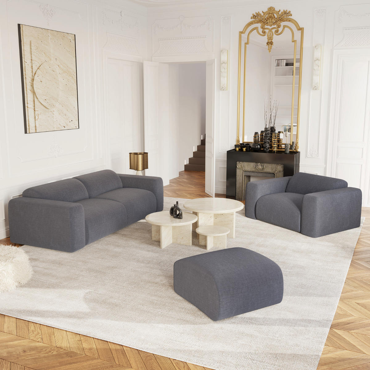 SOFA 3-Sitzer Texturierter Samt Grau 205cm - Grau, Textil (205/73/97cm) - Sia Home