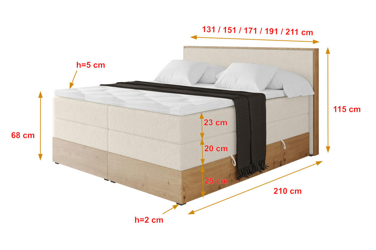 BOXSPRINGBETT LOLLI9 -KING 160x200 - H3/H4 Hellbeige - Sandfarben, Holzwerkstoff (160/200cm) - ALTDECOR