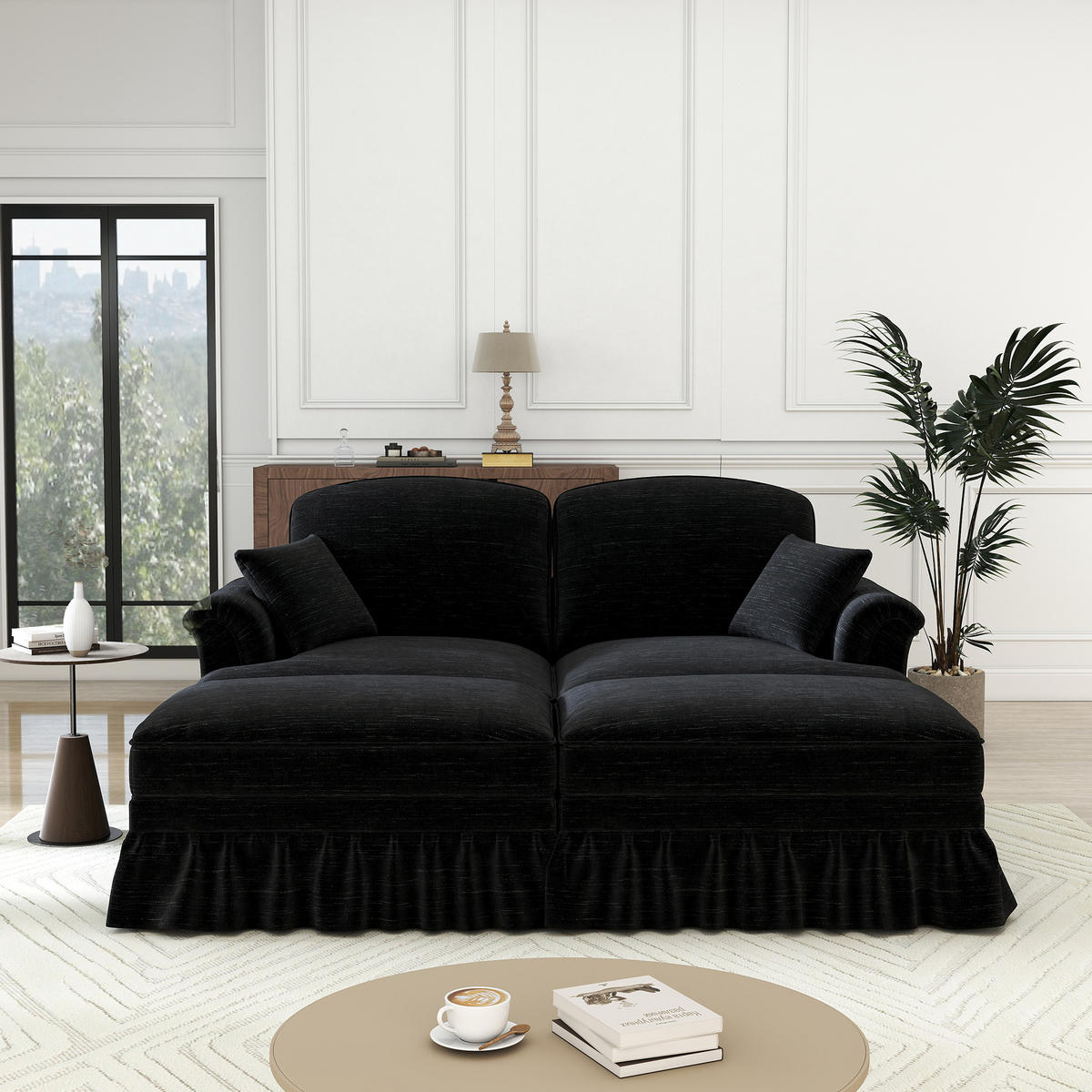 2-SITZER Sofa 194x140x93 cm aus Chenille-Stoff zweistil gestaltbar, schwarz - Schwarz, Textil (140/93/194cm)