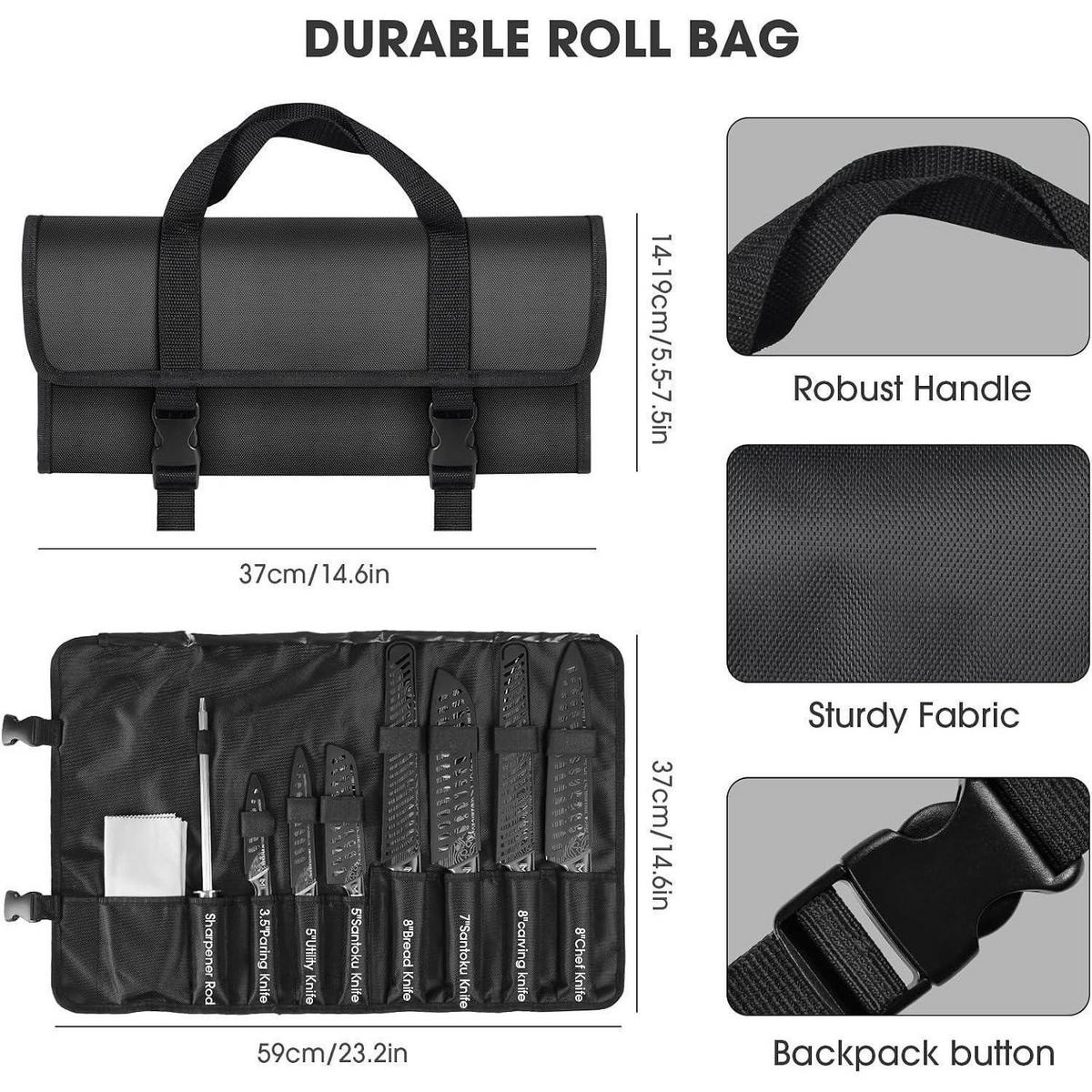 KÜCHENMESSERSET 12-teiliges Set Edelstahl mit Tasche & Wetzstahl - Grau, Metall