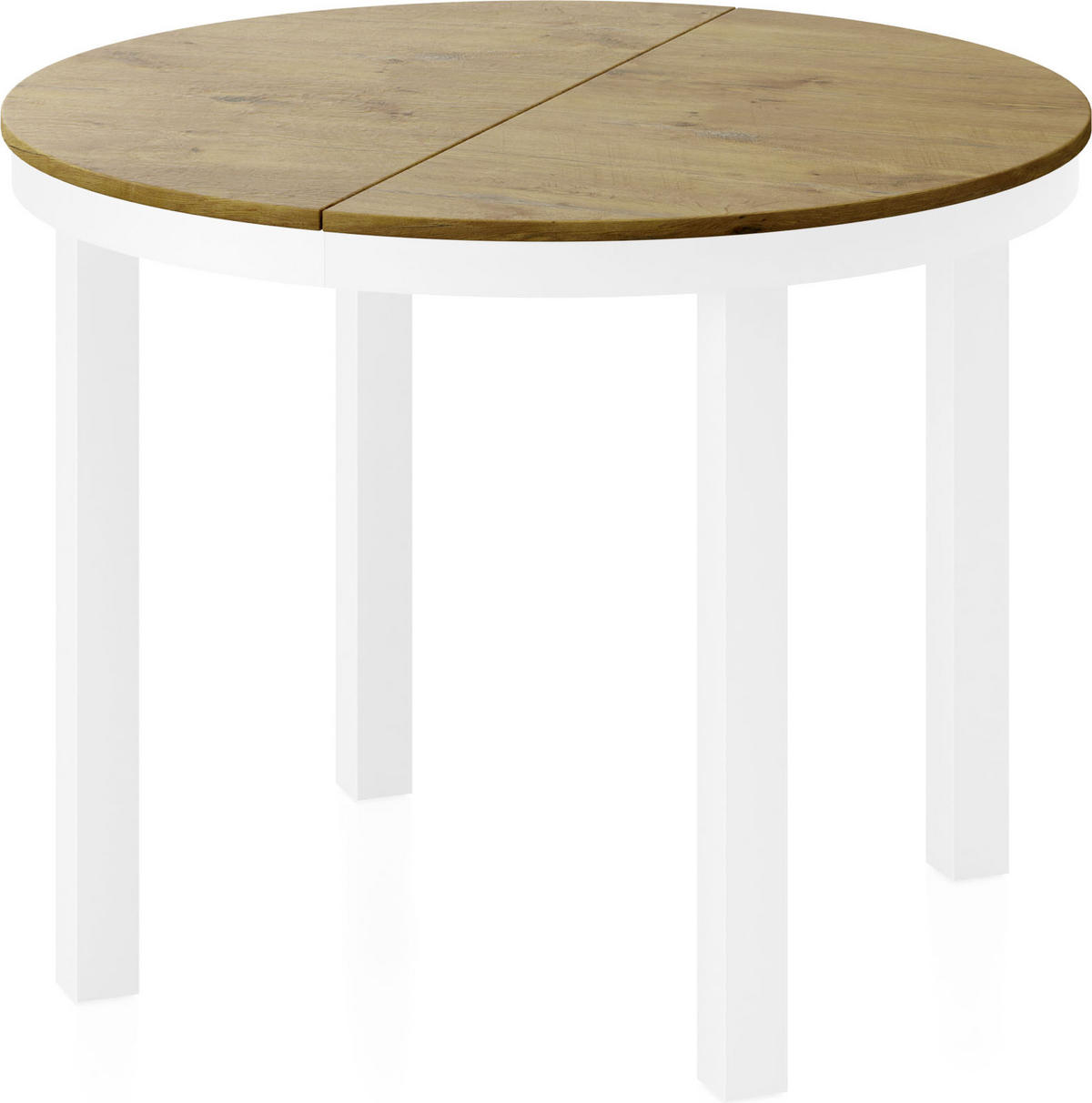 ESSTISCH Rowan Weiß runder ausziehbarer, Lancelot Eiche 100-176/100/76 cm - Eichefarben/Weiß, Holzwerkstoff/Metall (100/100/76cm) - WFL GROUP
