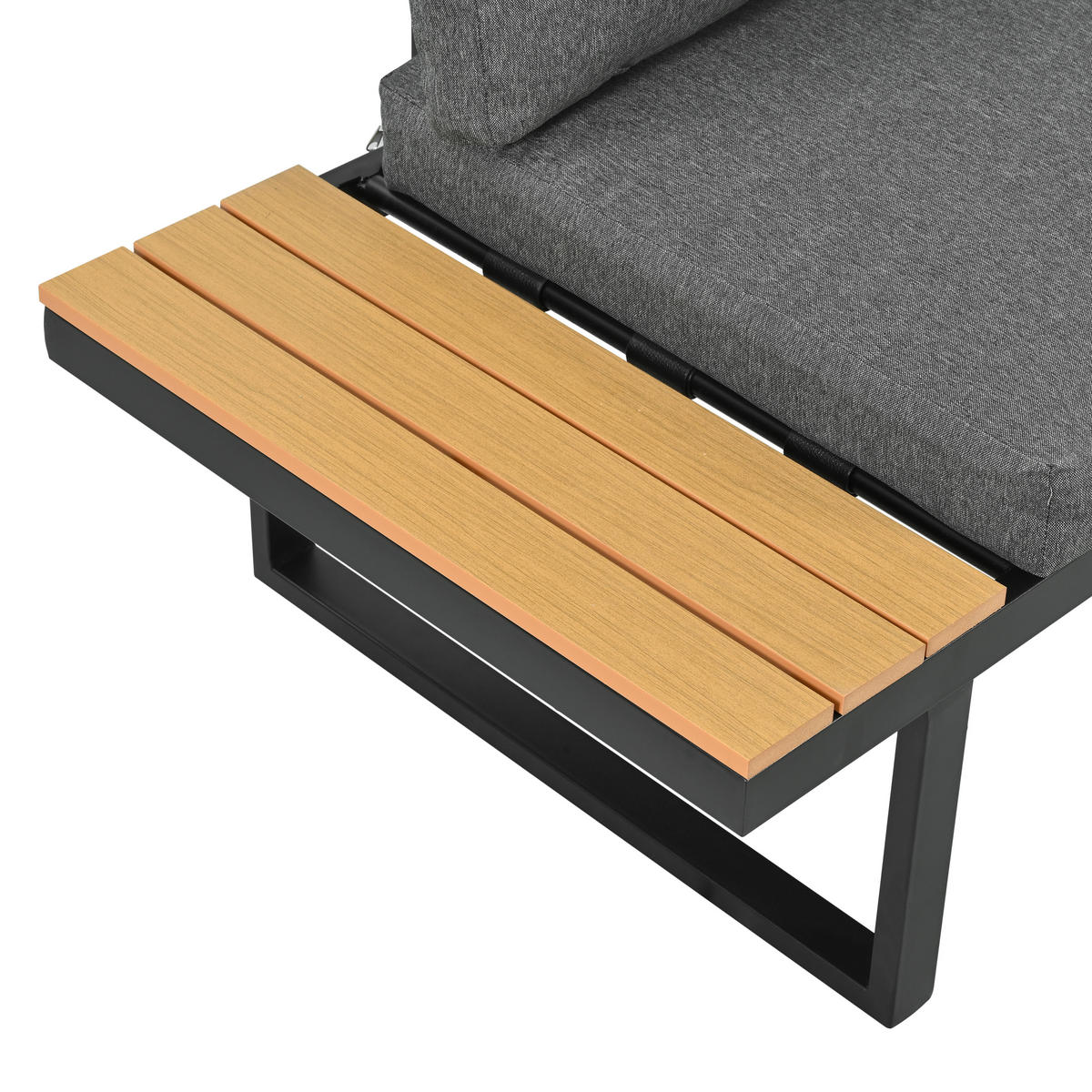 GARTENMÖBEL-SET, Eckstellung, Neigung bis 55°, 2 Couchtische, Grau/Schwarz - Grau, Textil - FLIEKS