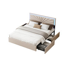 POLSTERBETT 140x200 cm Beige LED höhenverstellbar 4 Schubladen - Beige, Metall (140/200cm) - SHOPENTRA