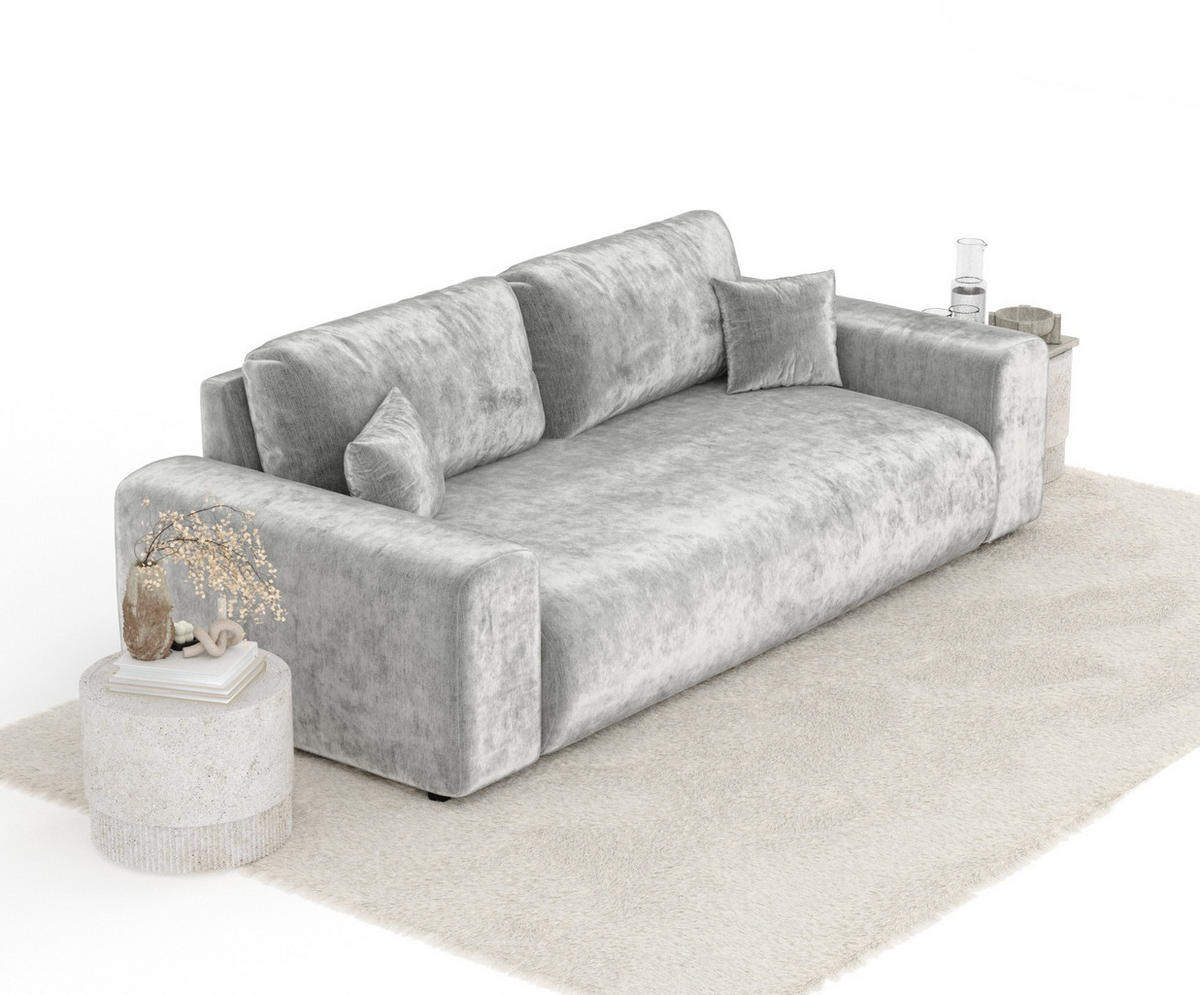 3-SITZER-SOFA Zanzibar Hellgrau Chenille - Hellgrau/Schwarz, Holz/Holzwerkstoff (213/79/108cm) - Maison de Reve