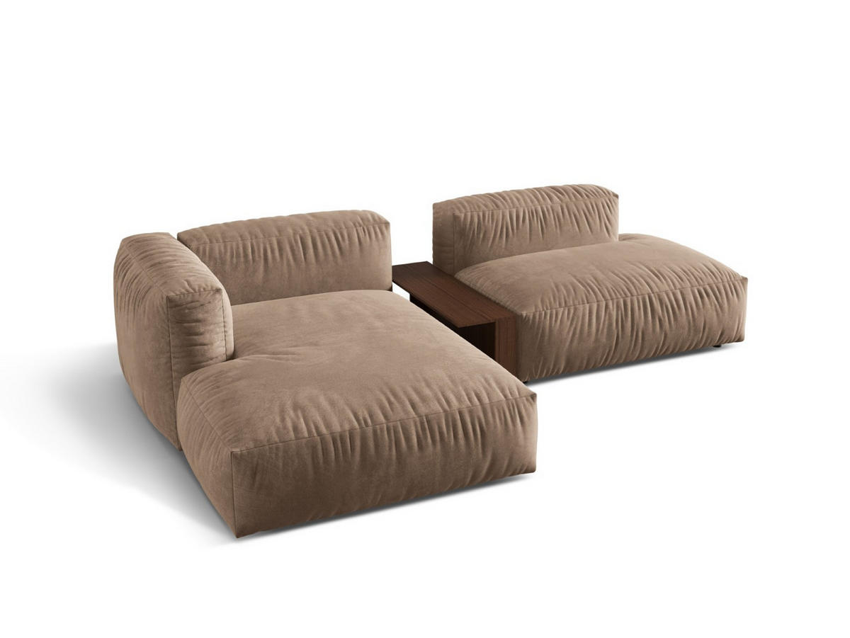 ECKSOFA modular links Martina aus Samt dunkelbeige 2 Sitzplätze - Mokka, Textil (176/285cm) - Micadoni