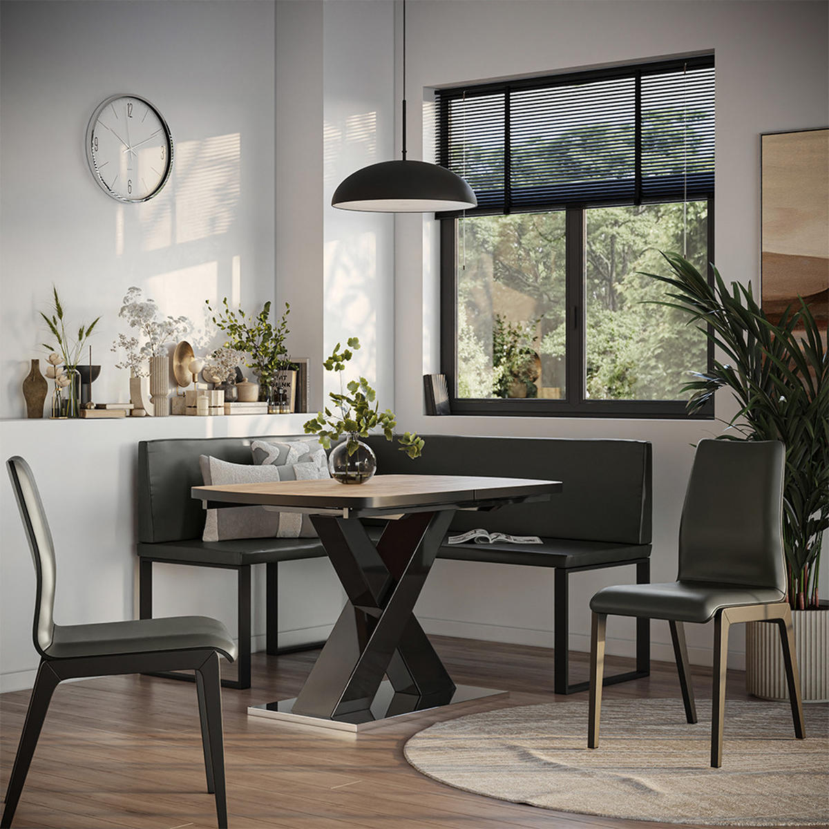 LAVICE DO JÍDELNY DO ROHU Ravon Černá - černá, textil (120/87/150cm) - Vicco