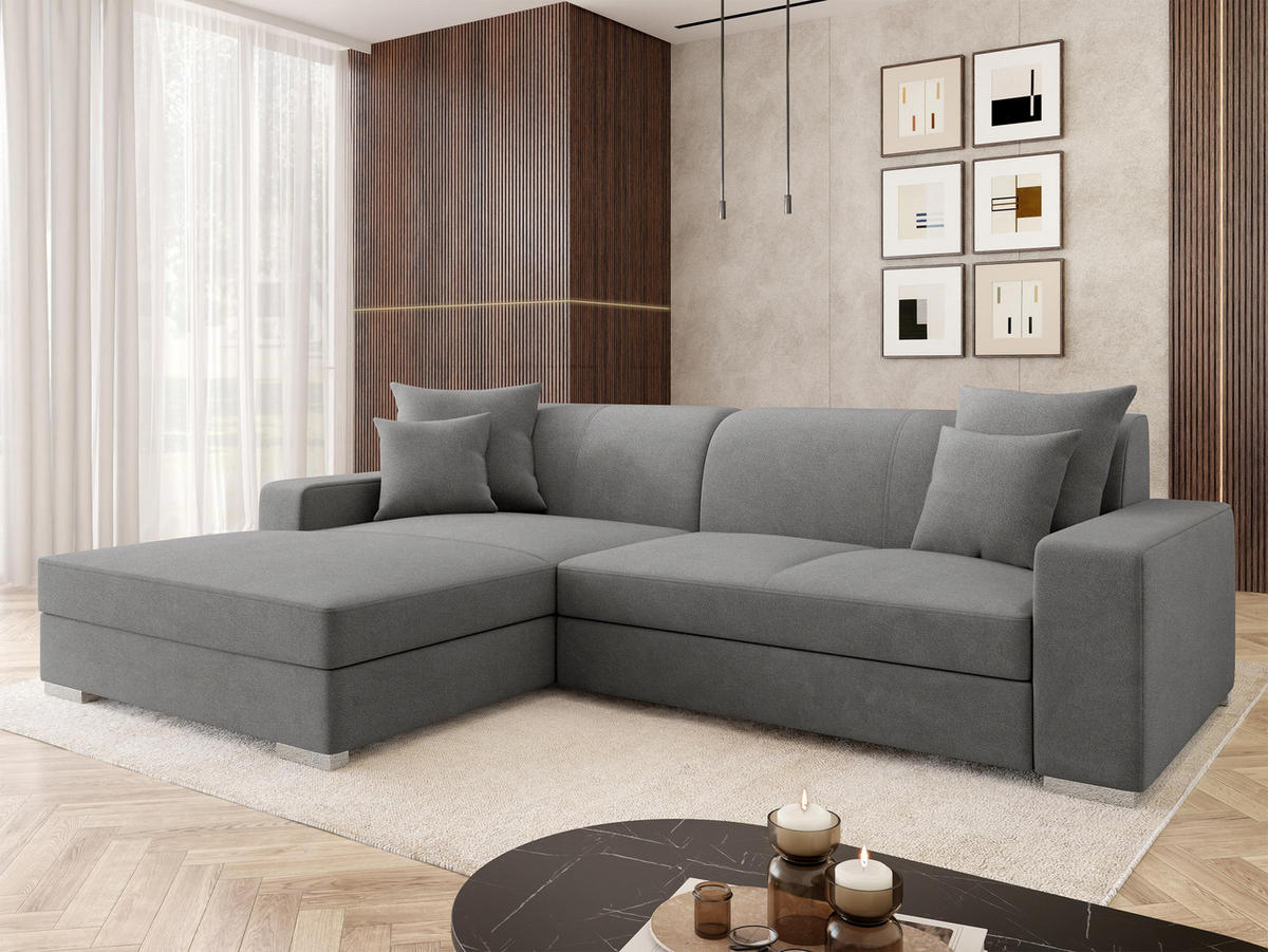 ECKSOFA Mexico, Seite: Links - Chromfarben/Grau, Holz/Kunststoff (263/178cm) - MIRJAN24