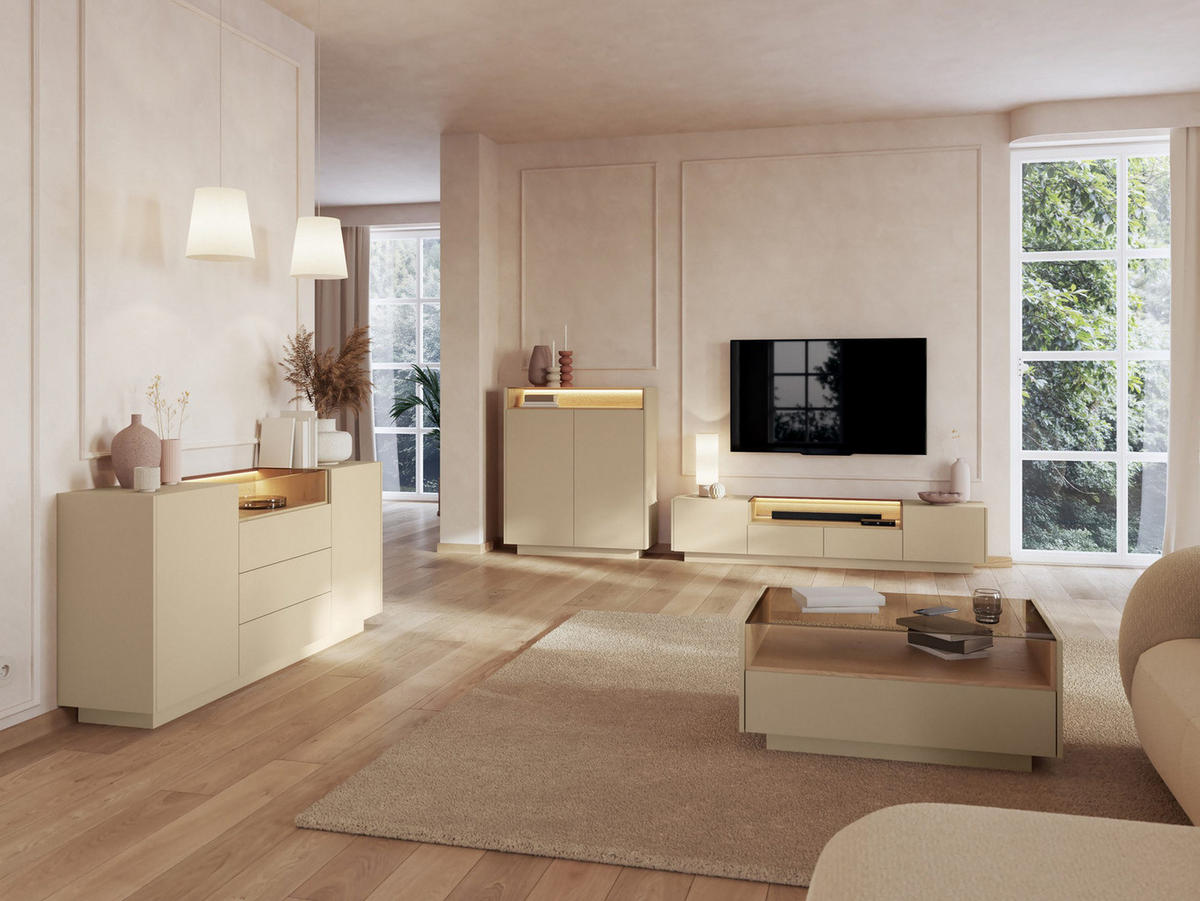 LOWBOARD Dunkelbeige TULUM - Beige, Holzwerkstoff (203/43/40cm) - Compleo24