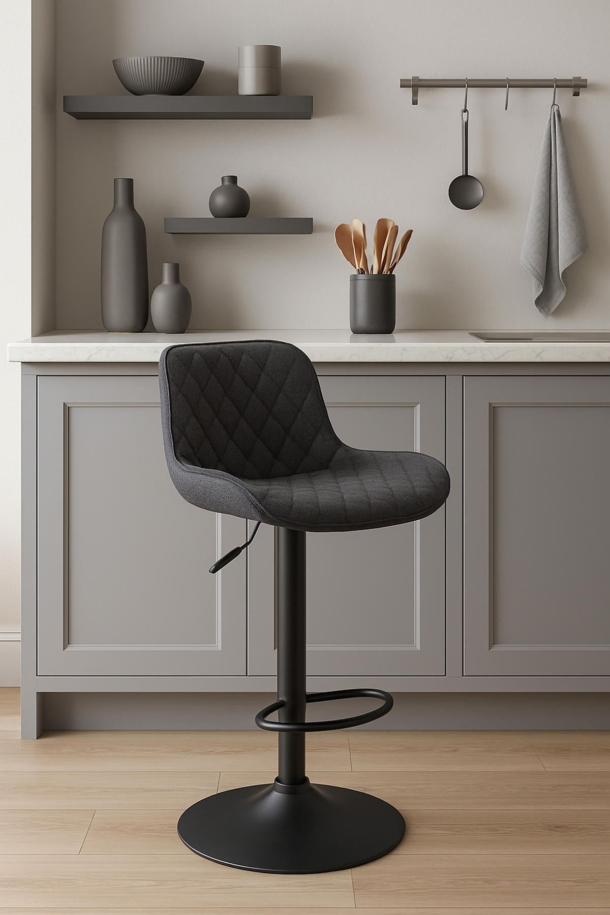 BARHOCKER Minerva Stoff schwarz - Schwarz, Textil/Metall (48/105/54cm) - TPFLiving