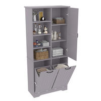 BADEZIMMERSCHRANK 78x35x172.7cm in Grau, feuchtigkeitsbeständig mit 2 Wäschekörben - Grau, Holzwerkstoff (78/172.7/35cm) - Modfu