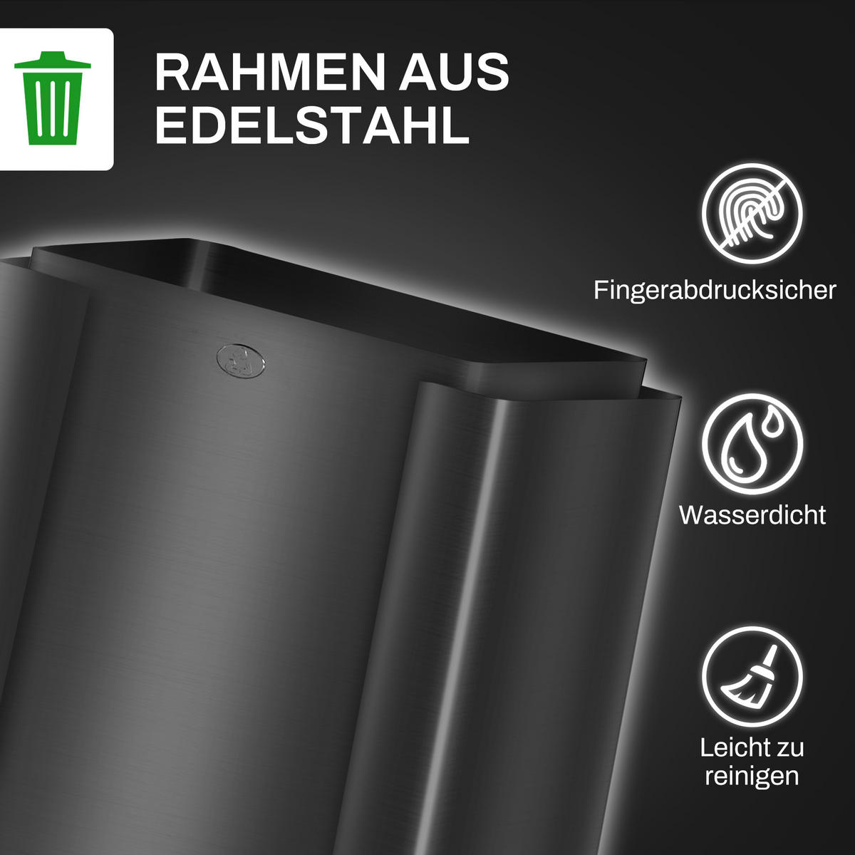 MÜLLEIMER 3 x 15L Treteimer mit Deckel, Fußpedal, Inneneimer, Edelstahl - Schwarz, Metall (36.6/43.2/61.9cm) - HOMCOM