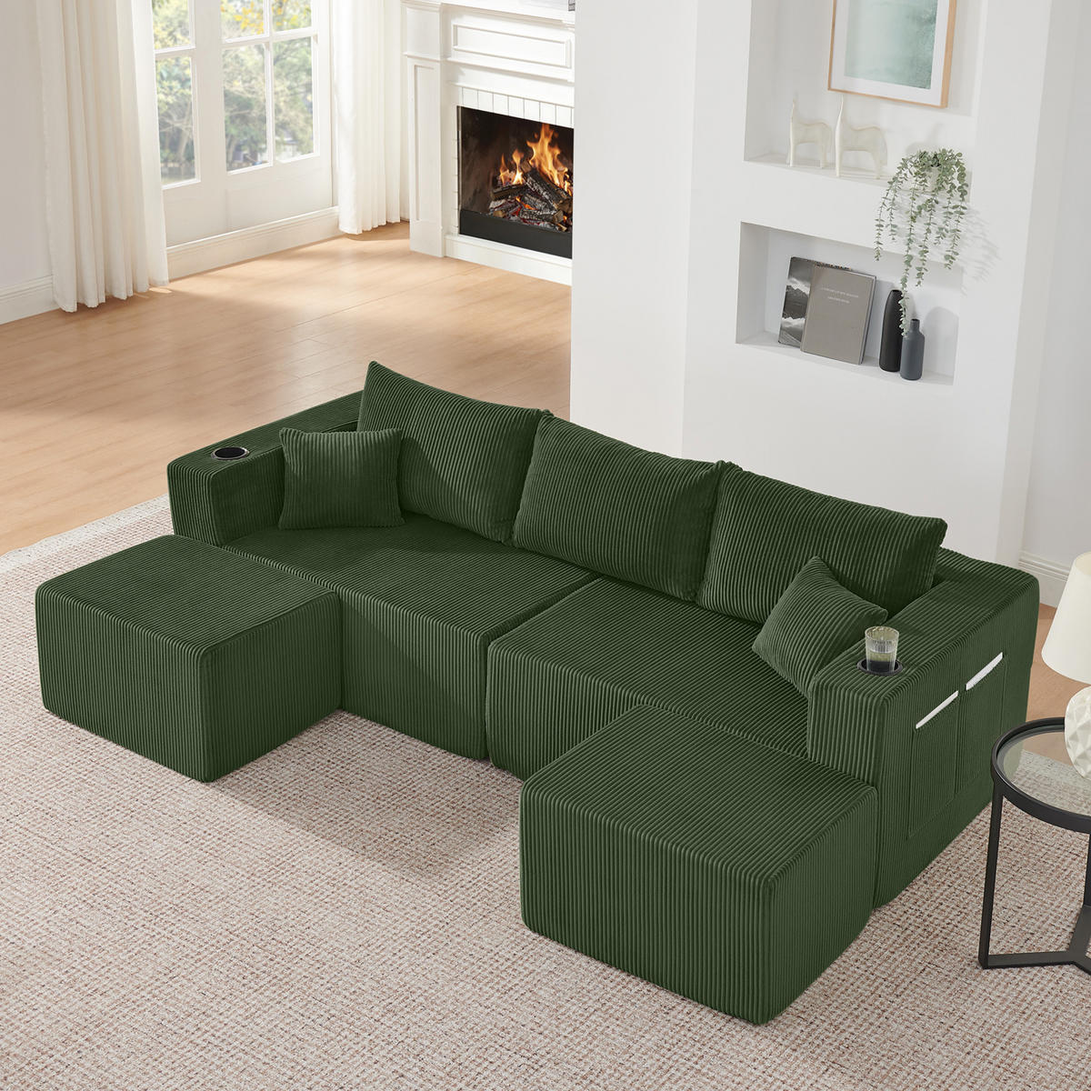 WOHNLANDSCHAFT DE-34629 modular mit 2 Ottomanen Grün - Grün, Textil (138/75/230cm) - ComfortXL
