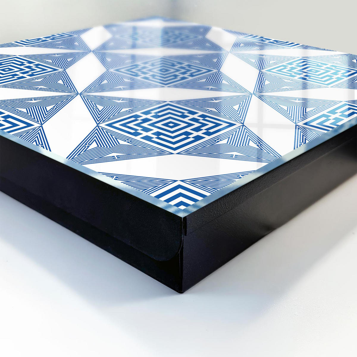 SCHLÜSSELBOX Schwarz 30x30 cm- Türöffnung nach rechts - Geometrisches Muster - Blau, Metall (30/30/5cm) - TULUP