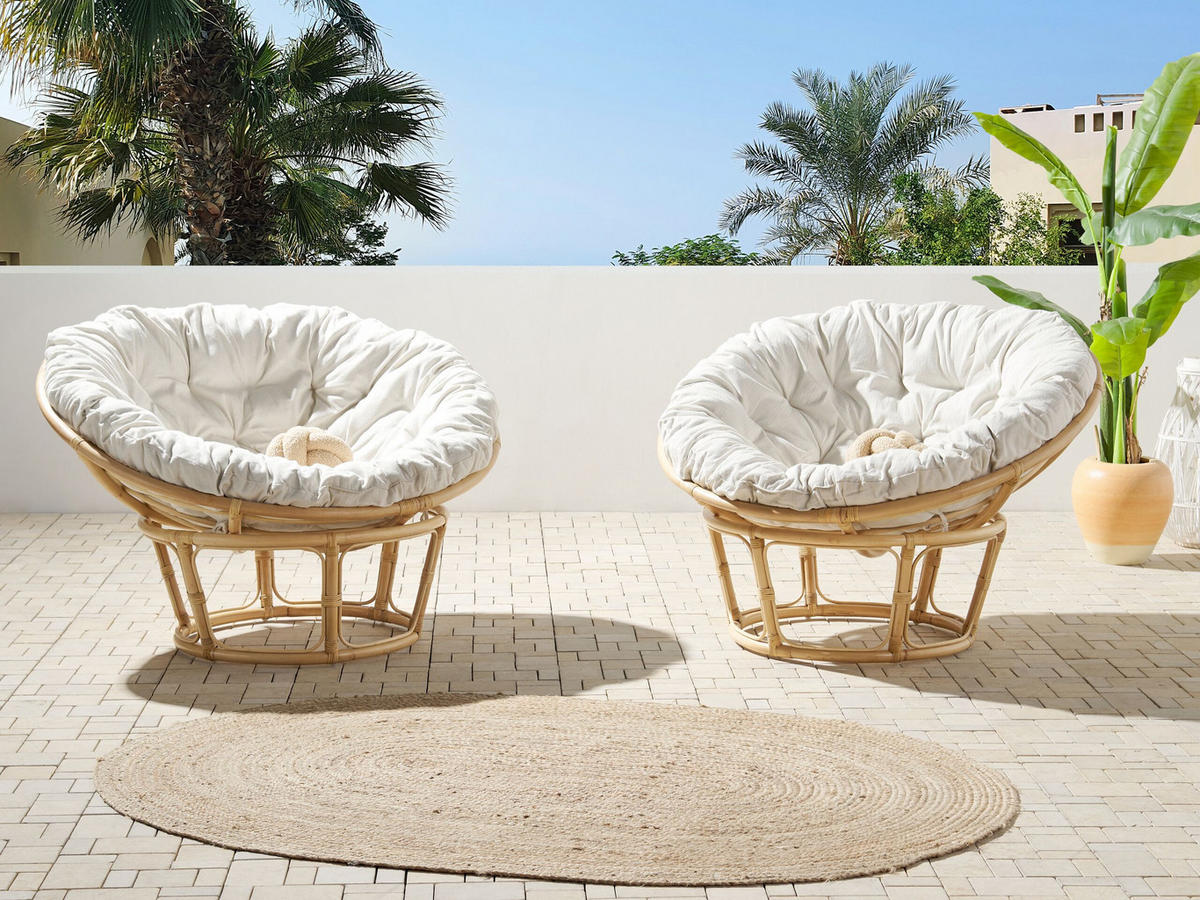 GARTENSESSEL 2er-Set Rattan helles beige Salvo - Naturfarben, Naturmaterialien (110/77/110cm) - Beliani