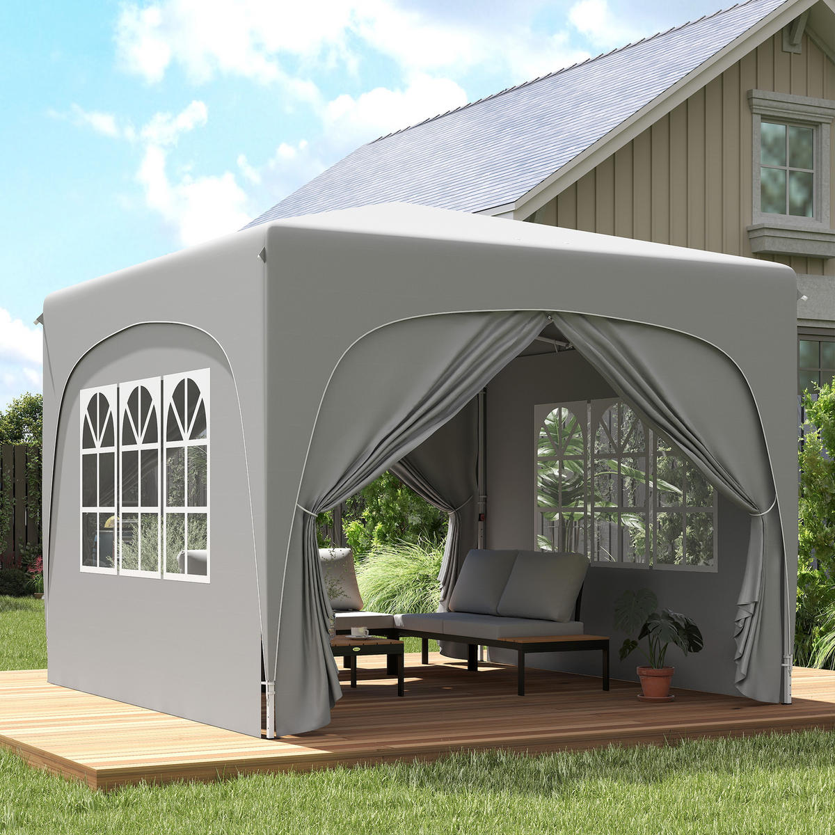 PAVILLON 3x3m, wasserabweisend Stabil Winterfest Pop-up Faltpavillon, UV Schutz - Hellgrau, Metall (300/273/300cm) - Outsunny