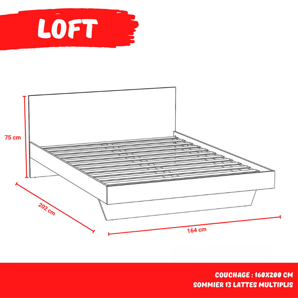 BETT MIT KOPFTEIL LOFT / 160x200 cm - Schwarz & gebleichte Eiche Dekor - Eichefarben/Schwarz, Holzwerkstoff (160/200cm) - Weber Industries