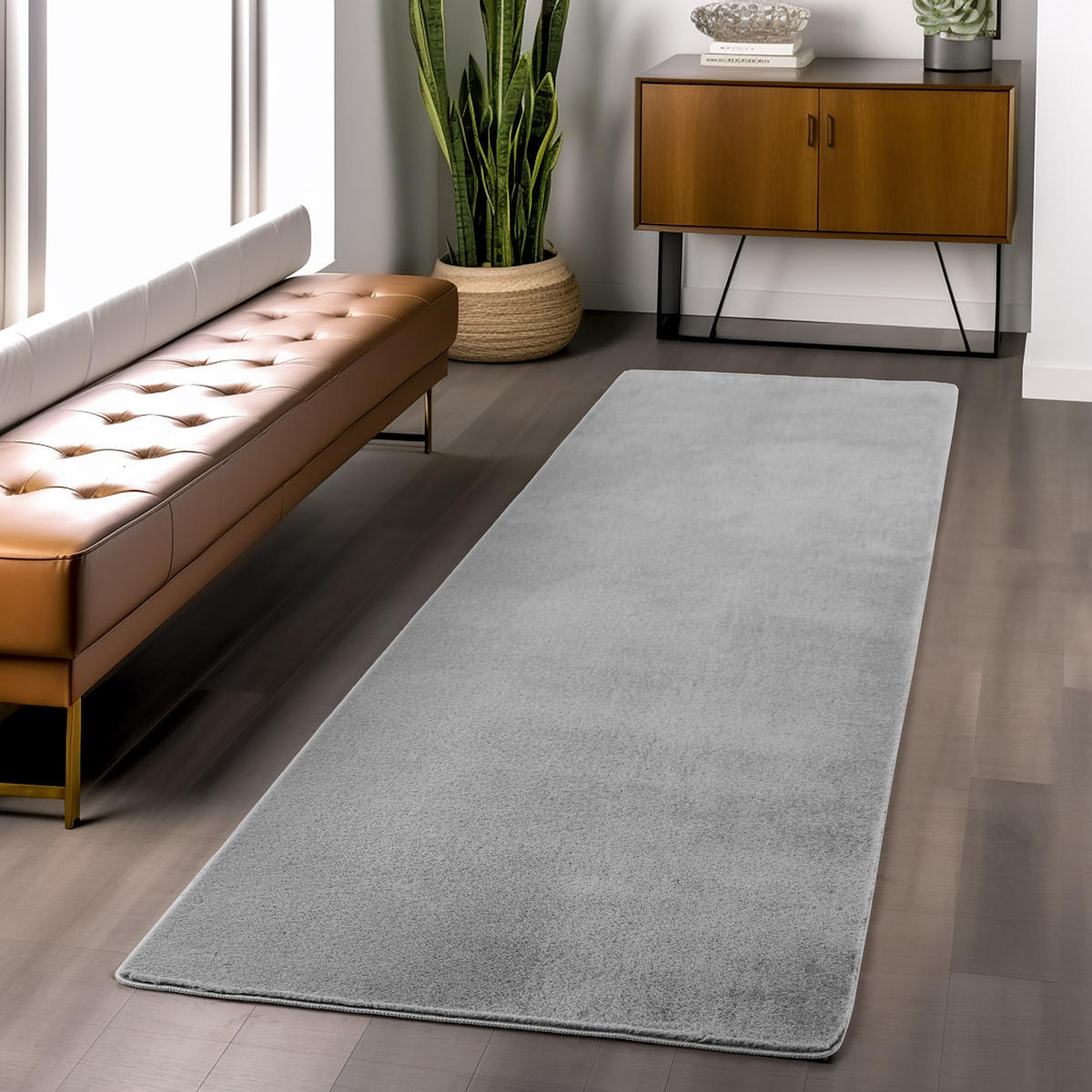 TEPPICH Kurzflor Unifarben Polyester Antirutsch Wohnzimmer Silber Läufer 80x150 - Silberfarben, Textil (80/150cm) - KADIMA DESIGN