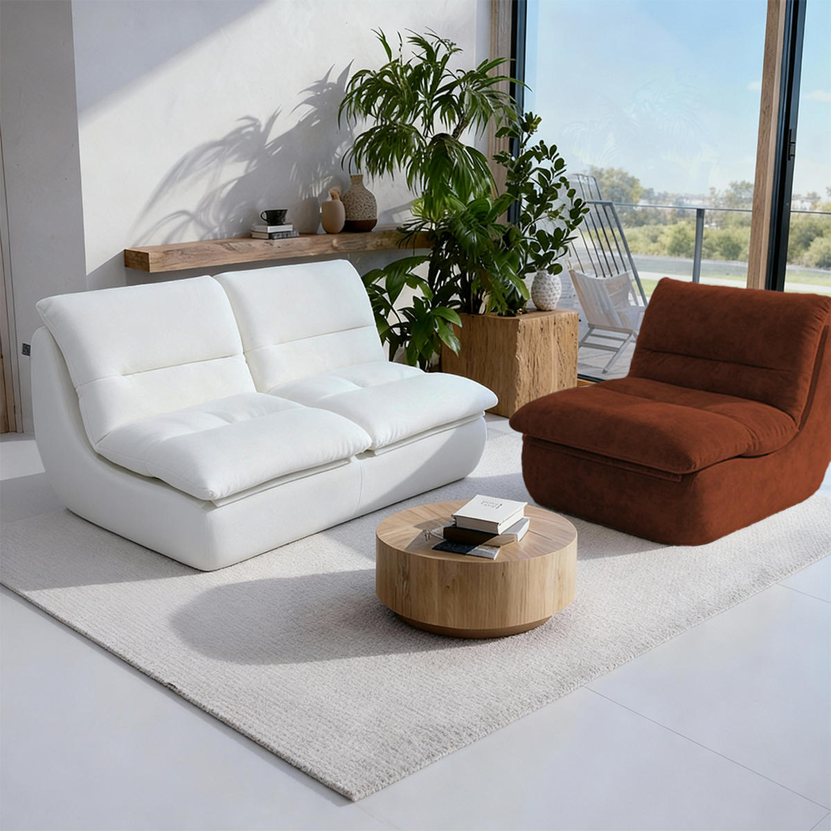 SITZGARNITUR Nuvia Sofa und Sessel Weiß und Schokolade - Weiß/Braun, Textil (160/73/100cm) - COCO Living