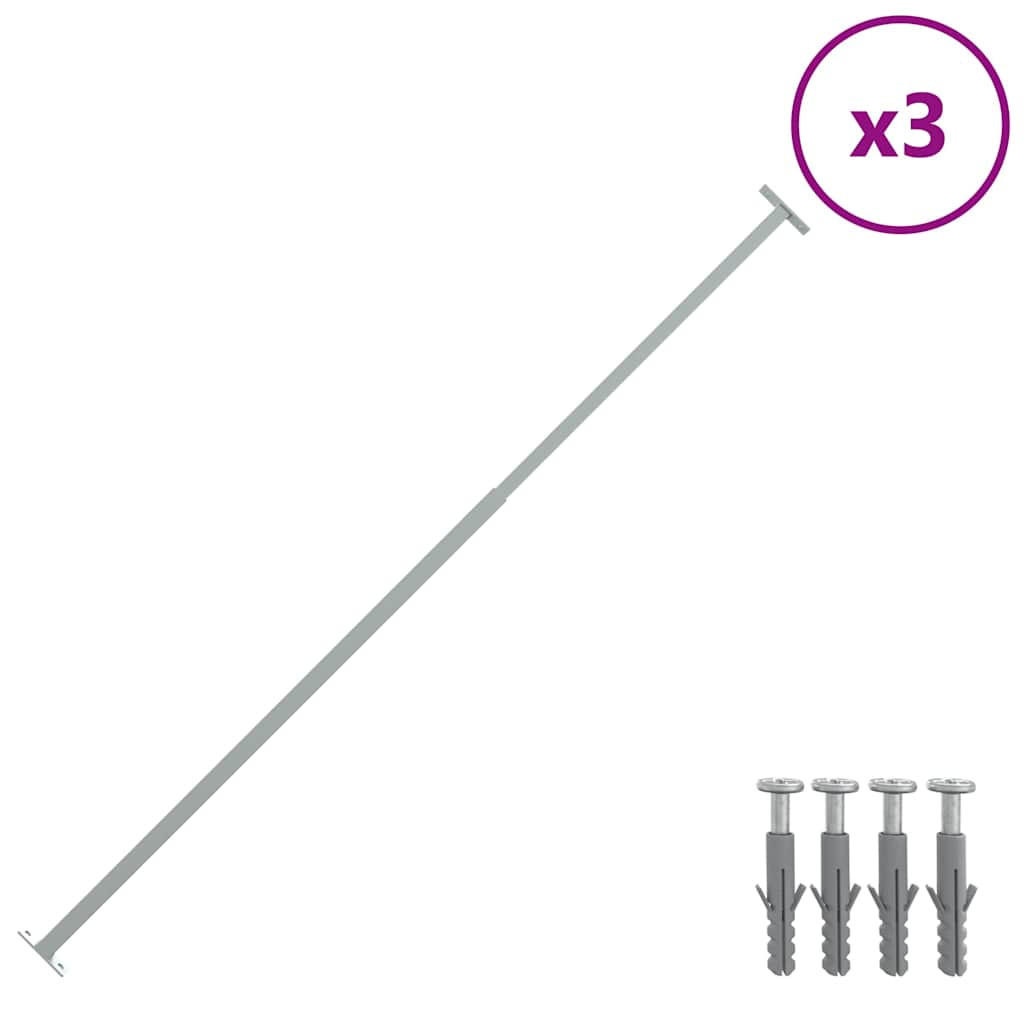 EINSTELLBARE Fenster-Sicherheitsstangen 3er set 710-1200 Mm - Silberfarben, Metall (2.5/120cm) - vidaXL